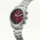 Premium Silver Stainless Steel Chronograph Watch Red Sunburst Dial Date Display Sport Luxury Watch – Men