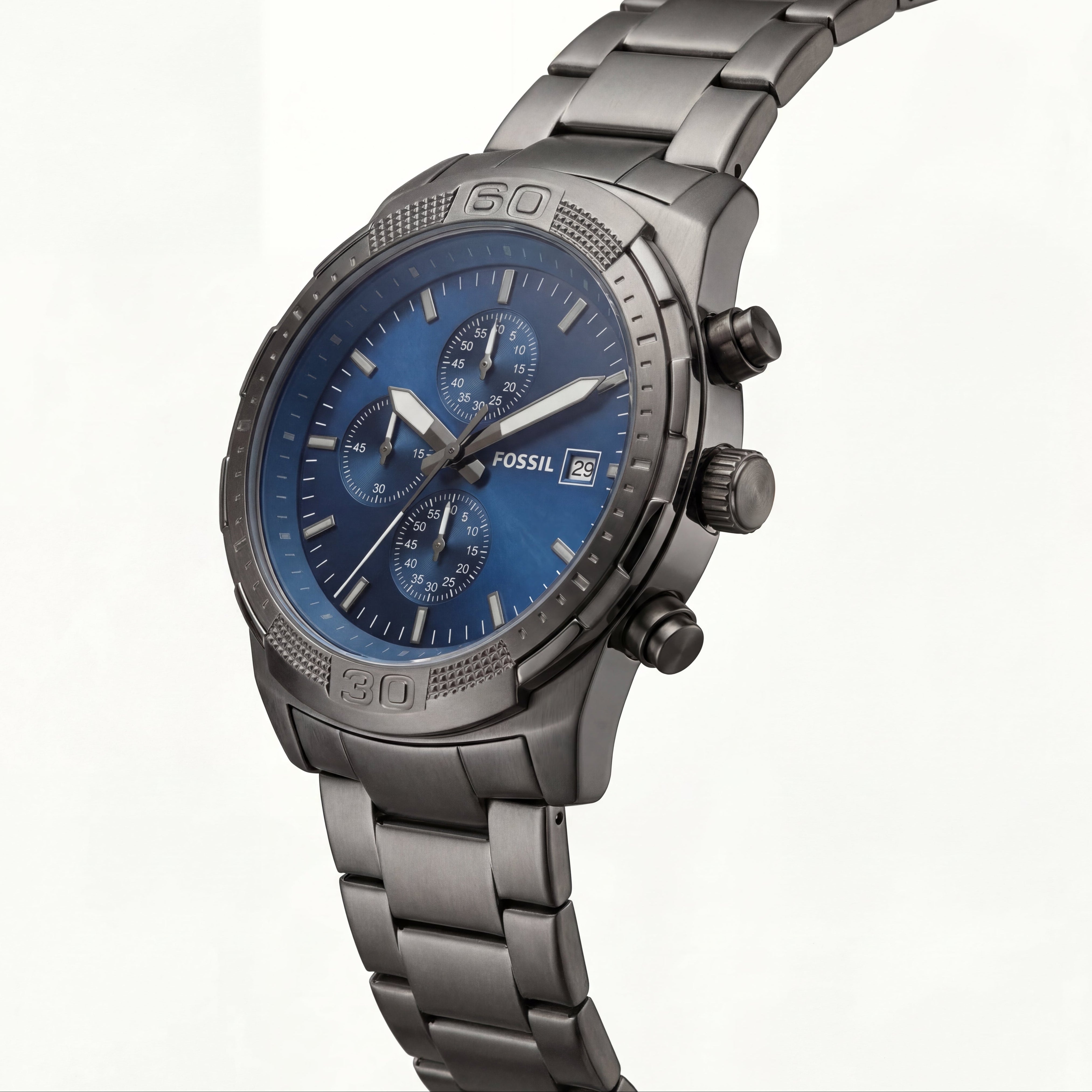 Premium Gunmetal Stainless Steel Chronograph Watch Blue Sunburst Dial Date Display Sport Luxury Watch – Men