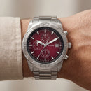 Premium Silver Stainless Steel Chronograph Watch Red Sunburst Dial Date Display Sport Luxury Watch – Men