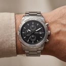 Luxury Silver Stainless Steel Chronograph Watch Black Dial Multi-Subdial Date Display Sport Watch – Men