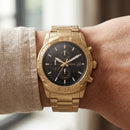 Luxury Gold Stainless Steel Chronograph Watch Black Dial Multi-Subdial Date Display Sport Watch – Men