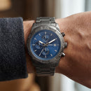 Premium Gunmetal Stainless Steel Chronograph Watch Blue Sunburst Dial Date Display Sport Luxury Watch – Men