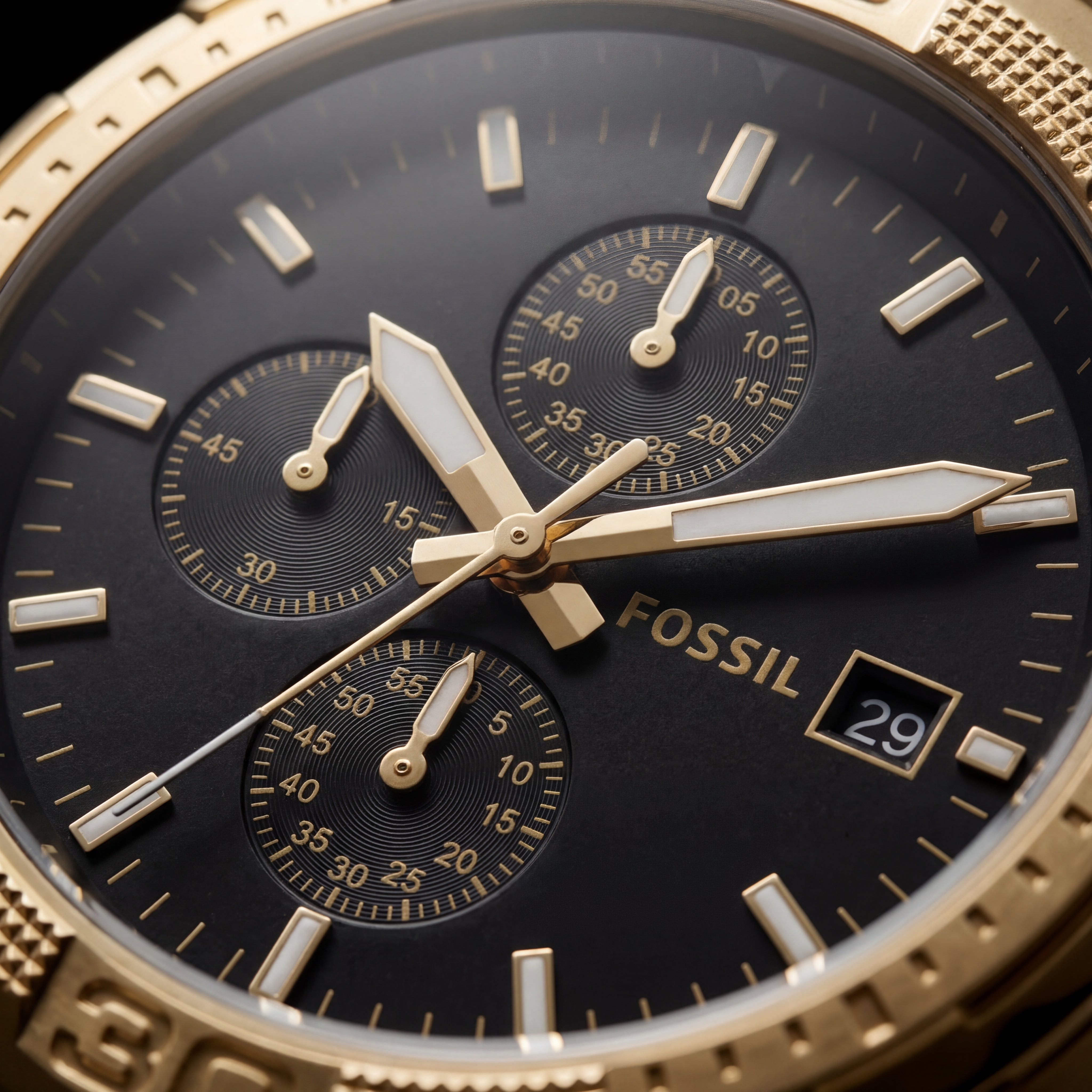 Luxury Gold Stainless Steel Chronograph Watch Black Dial Multi-Subdial Date Display Sport Watch – Men
