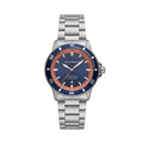 Premium Silver Stainless Steel Diver Style Watch Blue Dial Orange Accent Bezel Date Display Sport Luxury Watch – Men