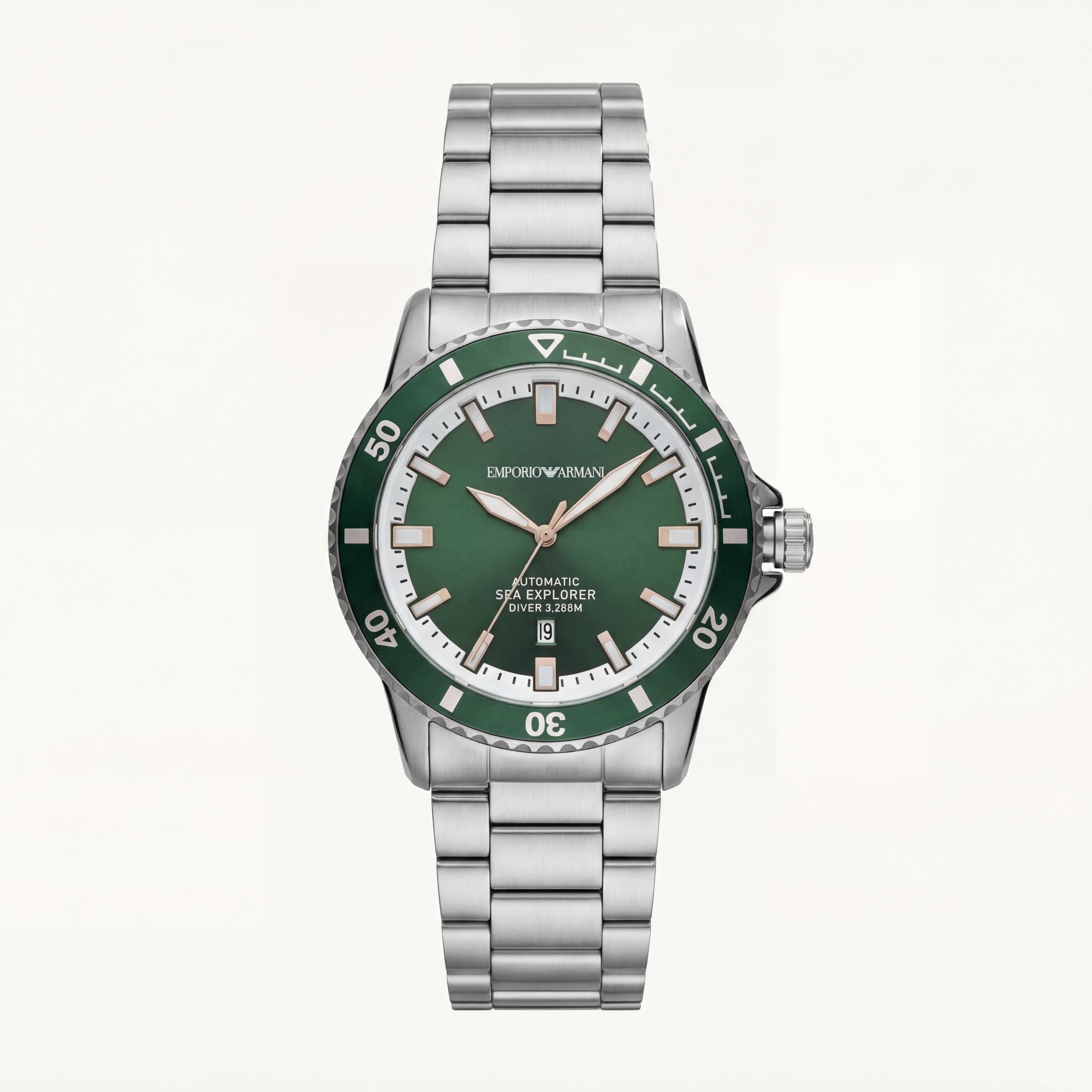 Premium Silver Stainless Steel Diver Style Watch Green Dial White Ring Date Display Sport Luxury Watch – Men