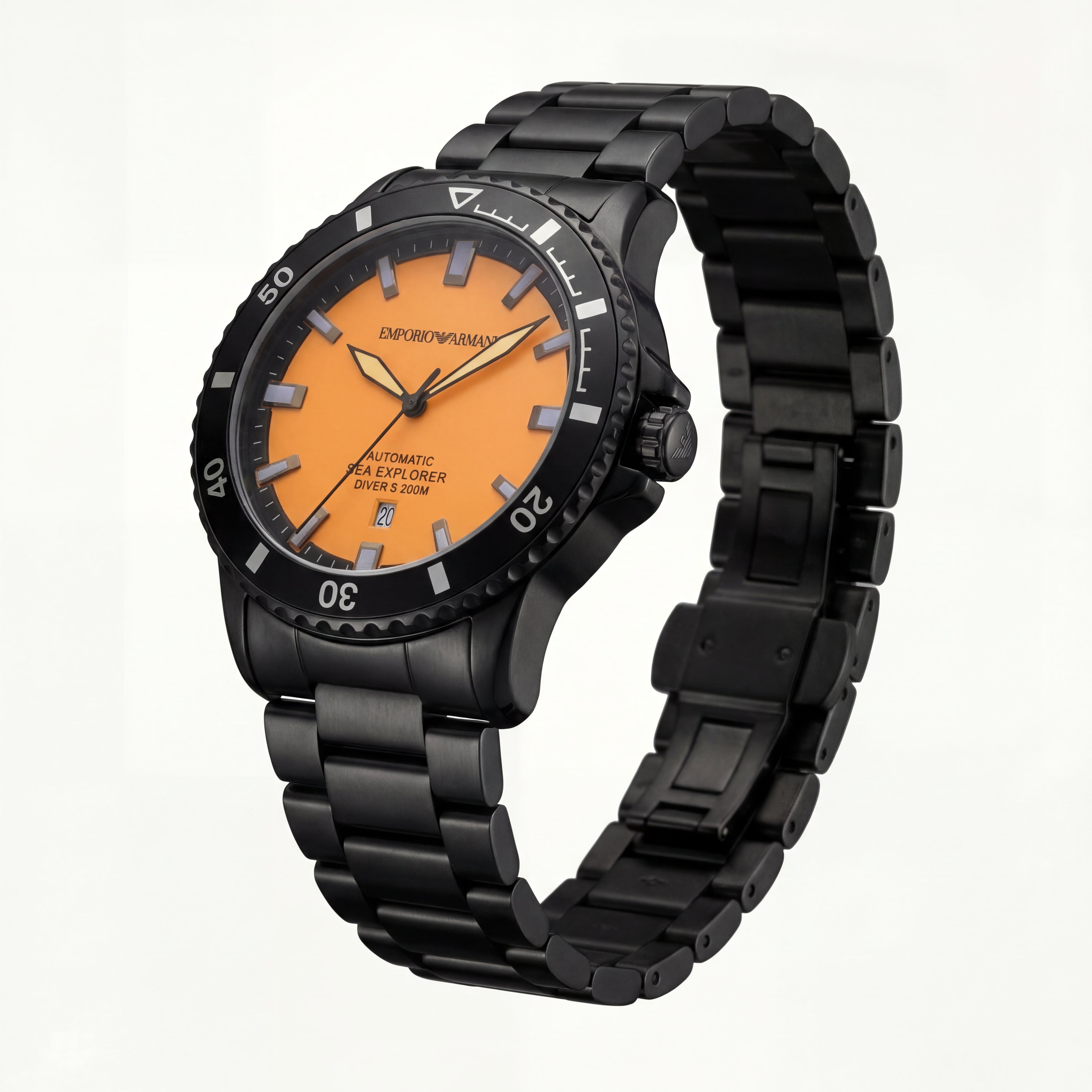 Premium Black Stainless Steel Diver Style Watch Orange Dial Date Display Sport Luxury Watch – Men