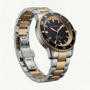Premium Two-Tone Stainless Steel Diver Style Watch Black Dial Gold Accents Date Display Sport Luxury Watch – Men