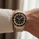 Premium Two-Tone Stainless Steel Diver Style Watch Black Dial Gold Accents Date Display Sport Luxury Watch – Men
