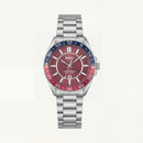 Premium Silver Stainless Steel Sport Watch Red Dial Dual-Tone Bezel Date Display Classic Luxury Watch – Men