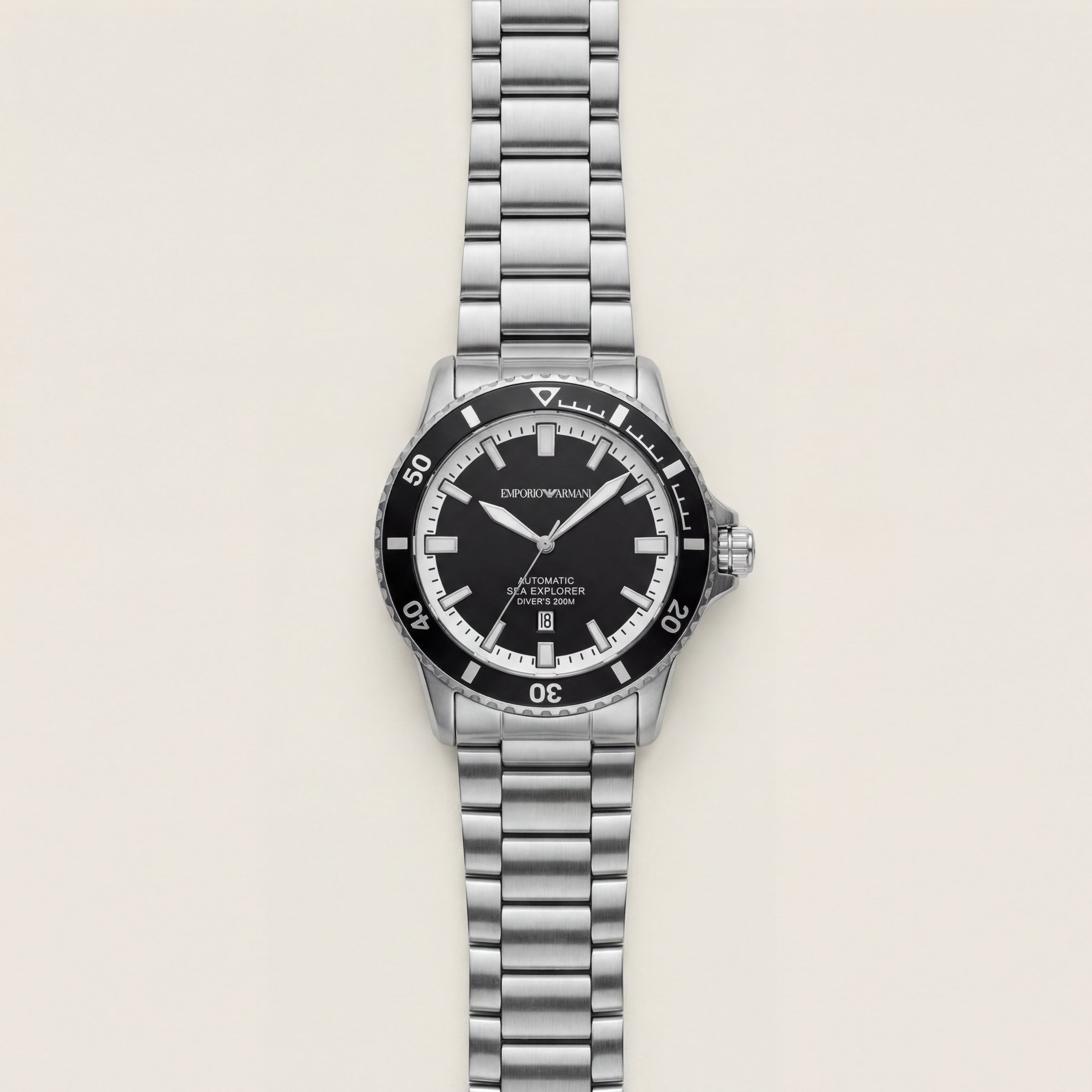 Premium Silver Stainless Steel Diver Style Watch Black Dial White Ring Date Display Sport Luxury Watch – Men