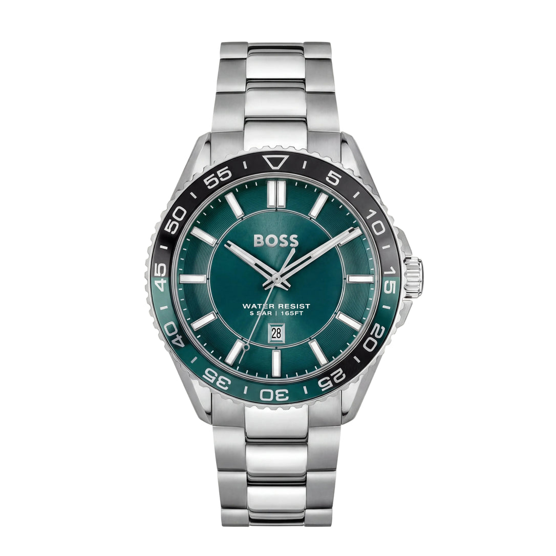 Premium Silver Stainless Steel Watch Green Dial Sport Bezel Date Display Classic Luxury Watch – Men