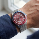 Premium Silver Stainless Steel Sport Watch Red Dial Dual-Tone Bezel Date Display Classic Luxury Watch – Men