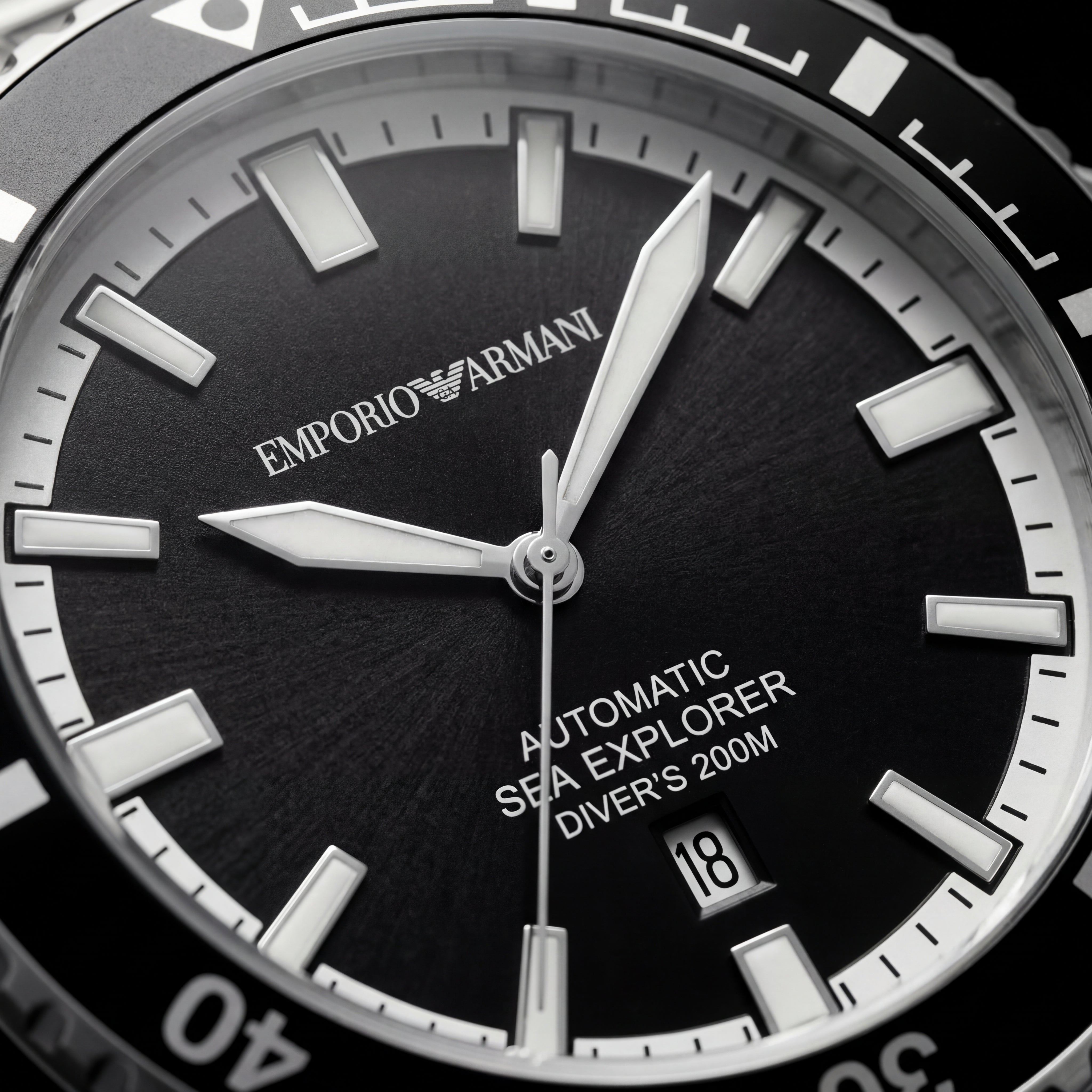 Premium Silver Stainless Steel Diver Style Watch Black Dial White Ring Date Display Sport Luxury Watch – Men