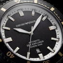 Premium Black Stainless Steel Diver Style Watch Black Dial Gold Accent Bezel Date Display Sport Luxury Watch – Men