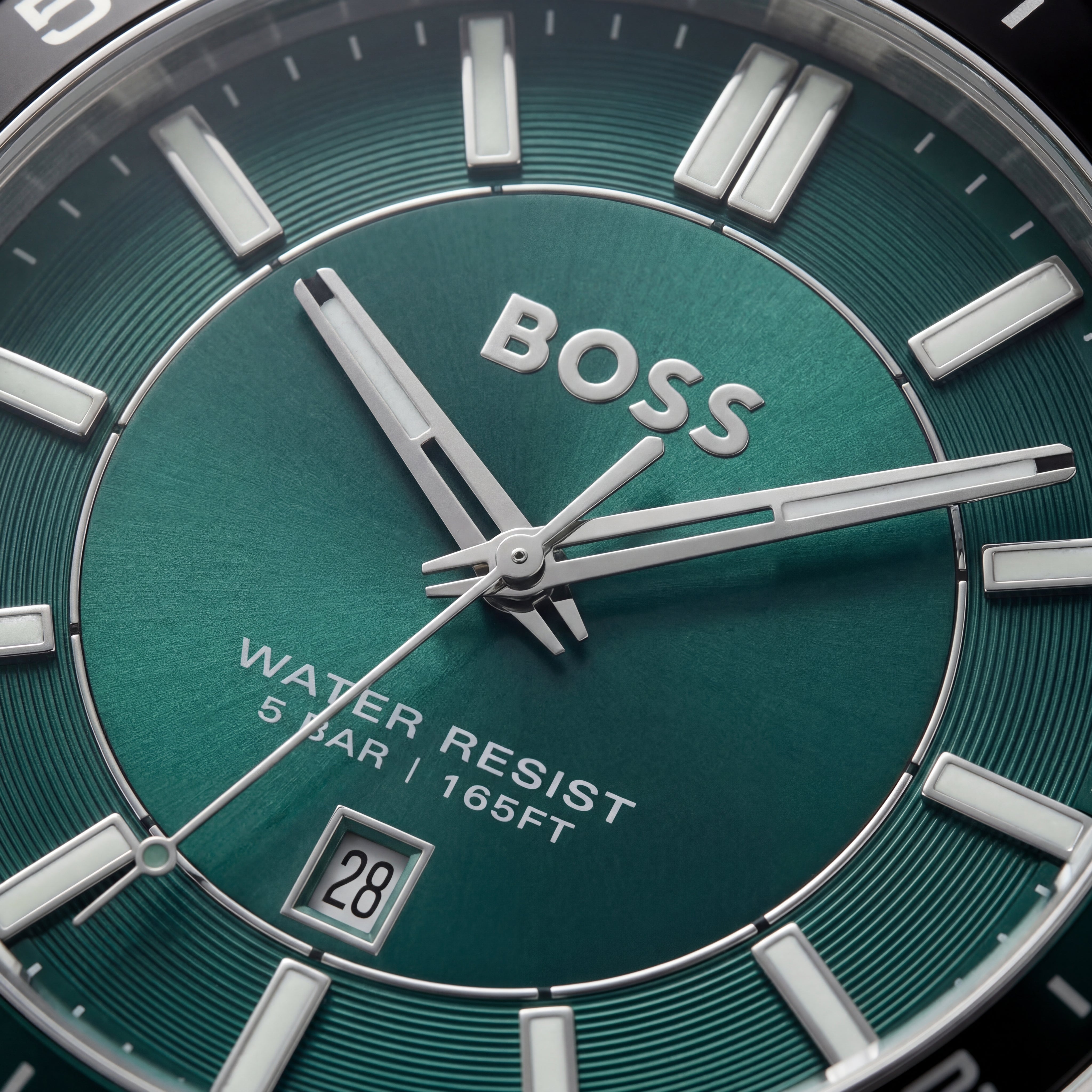 Premium Silver Stainless Steel Watch Green Dial Sport Bezel Date Display Classic Luxury Watch – Men