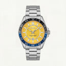 Premium Silver Stainless Steel Watch Yellow Dial Blue Sport Bezel Date Display Bold Luxury Watch – Men