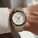 Premium Two-Tone Stainless Steel Watch White Dial Gold Accent Bezel Date Display Classic Luxury Watch – Men