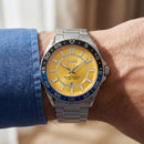 Premium Silver Stainless Steel Watch Yellow Dial Blue Sport Bezel Date Display Bold Luxury Watch – Men