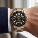 Premium Two-Tone Stainless Steel Watch Black Dial Gold Accent Bezel Date Display Classic Luxury Watch – Men