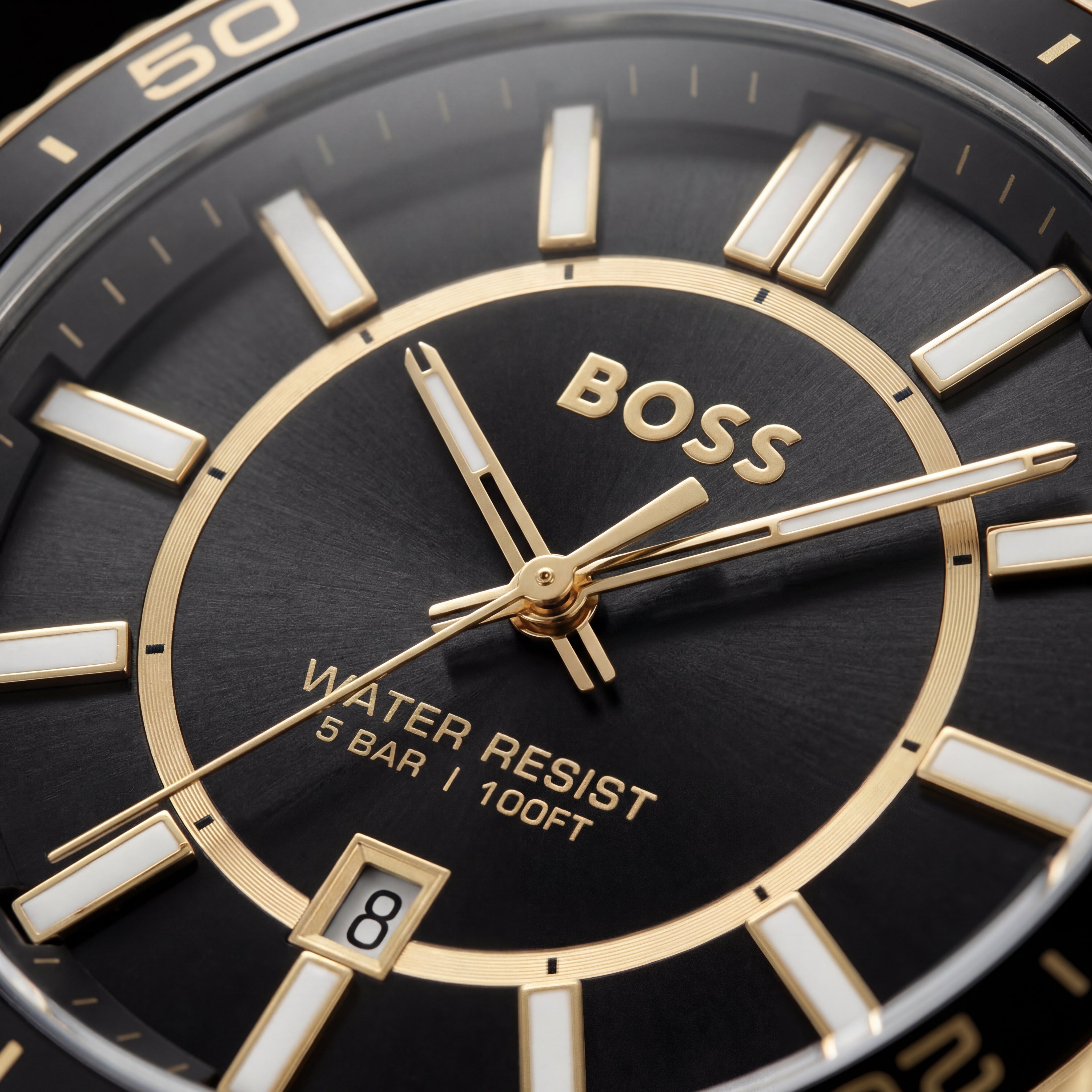 Premium Two-Tone Stainless Steel Watch Black Dial Gold Accent Bezel Date Display Classic Luxury Watch – Men