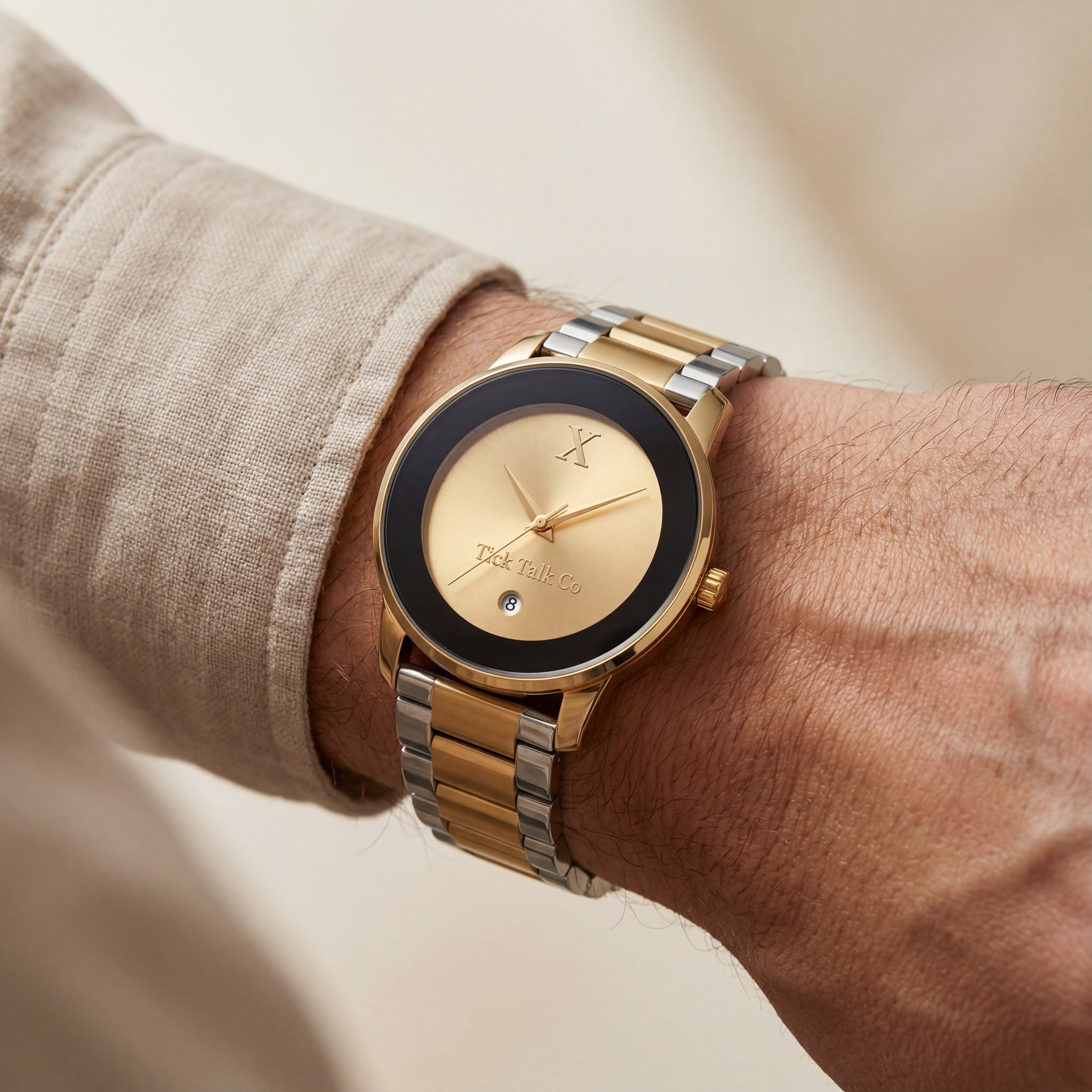 Gold Black Dial Two-Tone Stainless Steel Watch