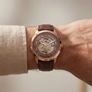 Rose Gold Skeleton Automatic Men’s Watch with Brown Leather Strap