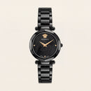 Black Round Case Luxury Medusa Dial Gold Hands Stainless Steel Bracelet Watch – Women