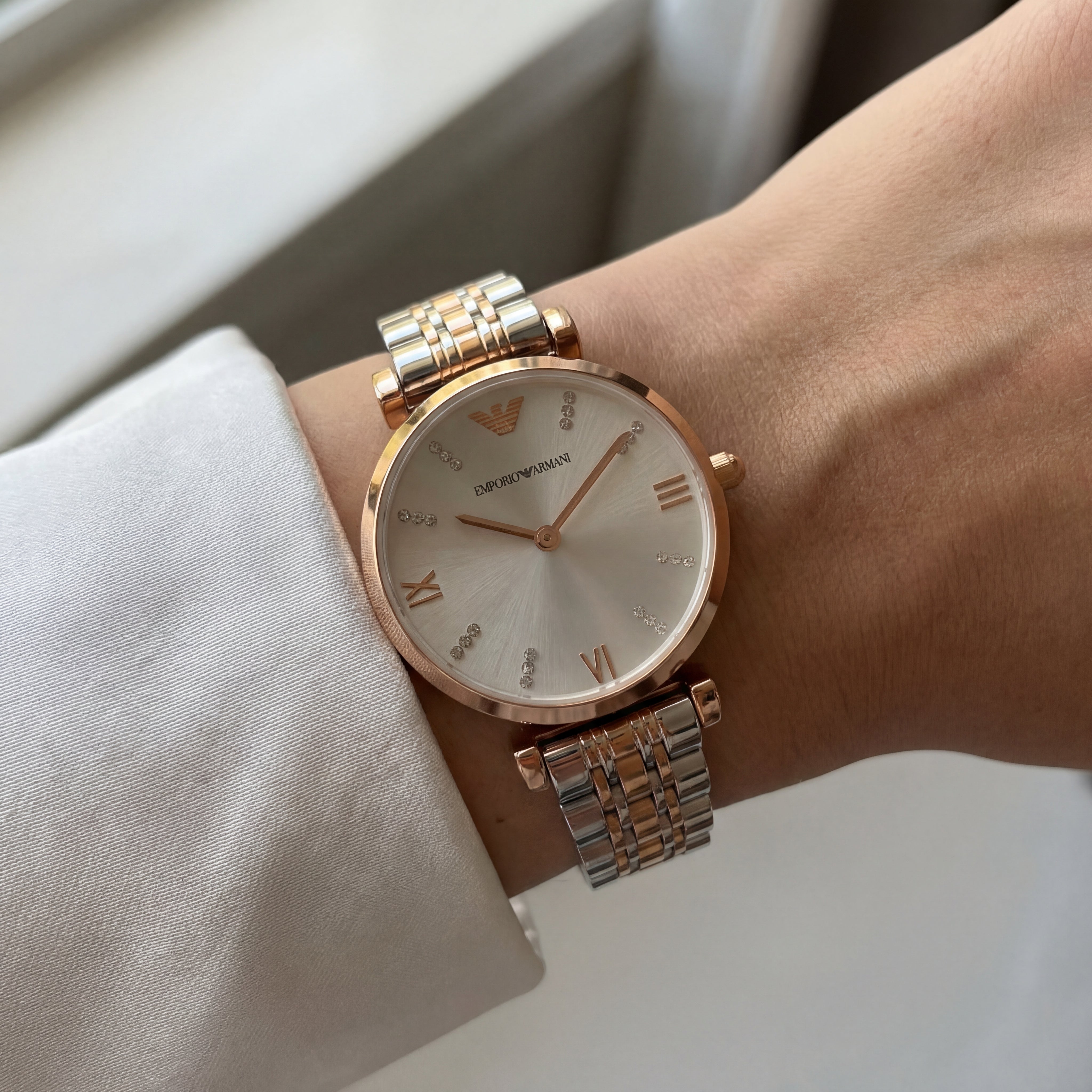 Two-Tone Rose Gold & Silver Crystal Accent Dial Luxury Bracelet Watch – Women