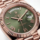 Rose Gold Day-Date President-Style Luxury Men’s Watch with Olive Green Dial