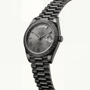 Slate Grey Fluted Bezel Day-Date Steel Watch