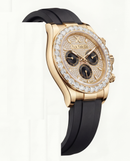 Gold Chronograph Diamond Bezel Luxury Watch with Black Strap