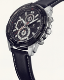 Black Chronograph Stainless Steel Leather Watch