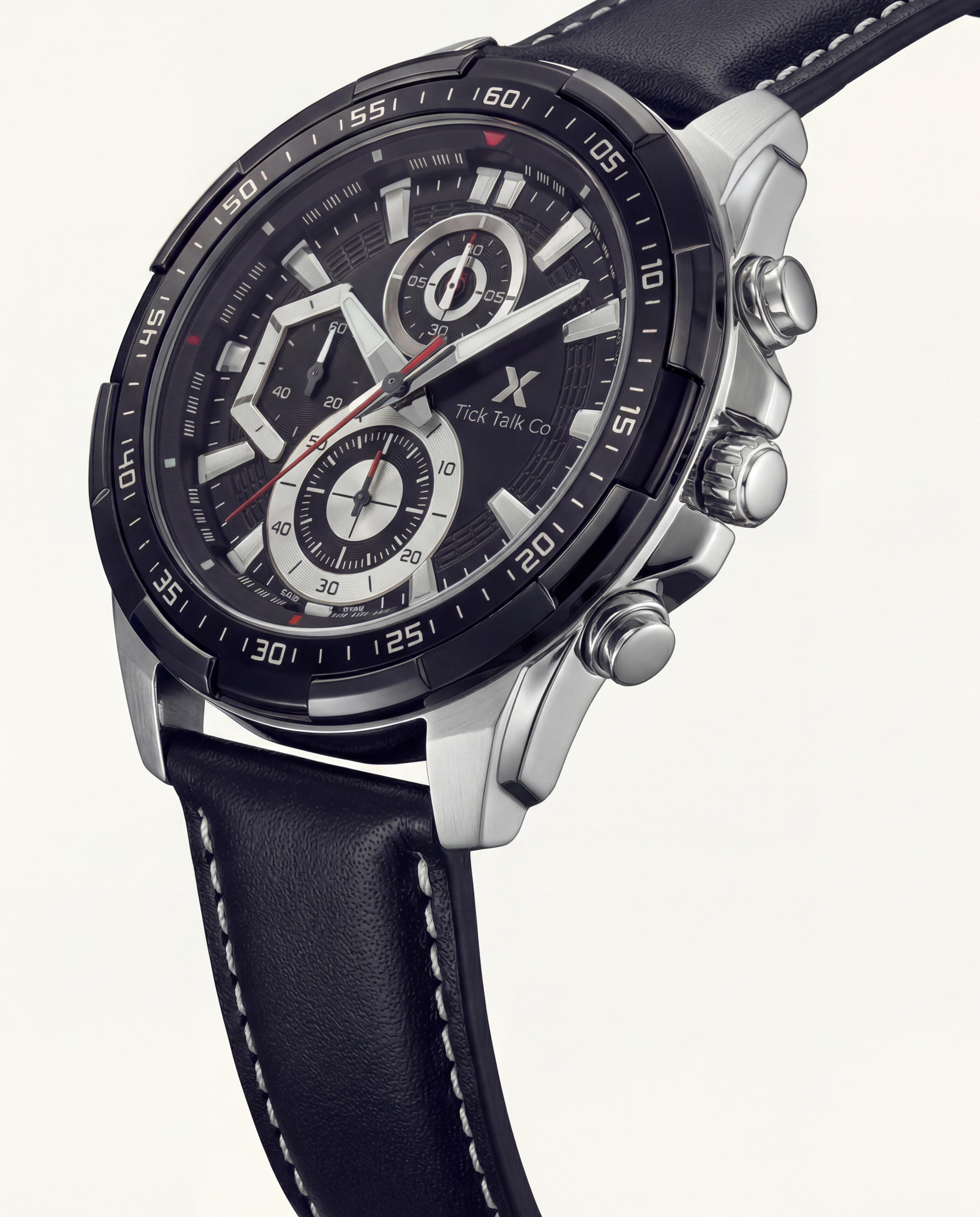 Black Chronograph Stainless Steel Leather Watch
