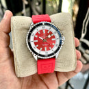 Premium Silver Stainless Steel Sport Watch Red Sunburst Dial Rotating Bezel Red Silicone Strap Luxury Watch – Men