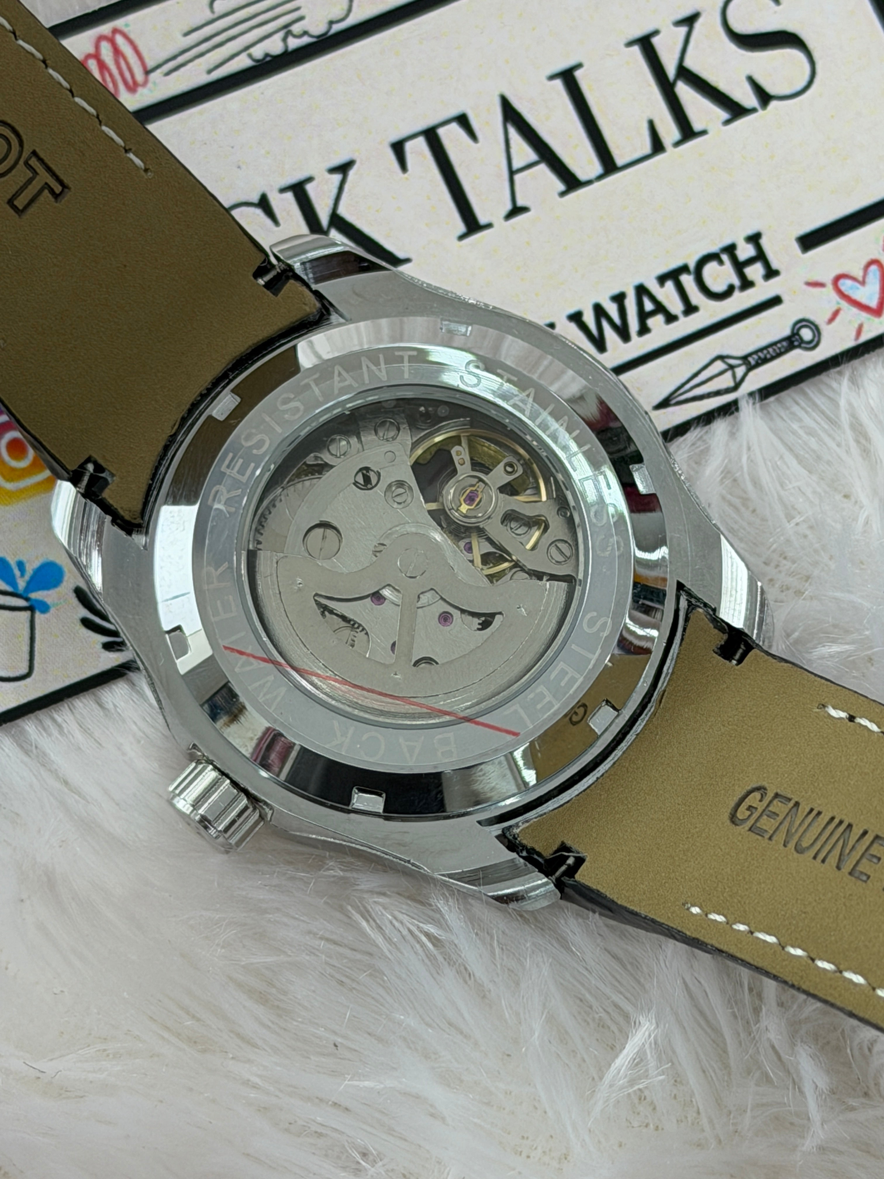Premium Green Skeleton Dial Leather Strap Watch – Men