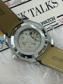 Premium White Skeleton Dial Leather Strap Watch – Men