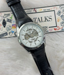 Premium White Skeleton Dial Leather Strap Watch – Men