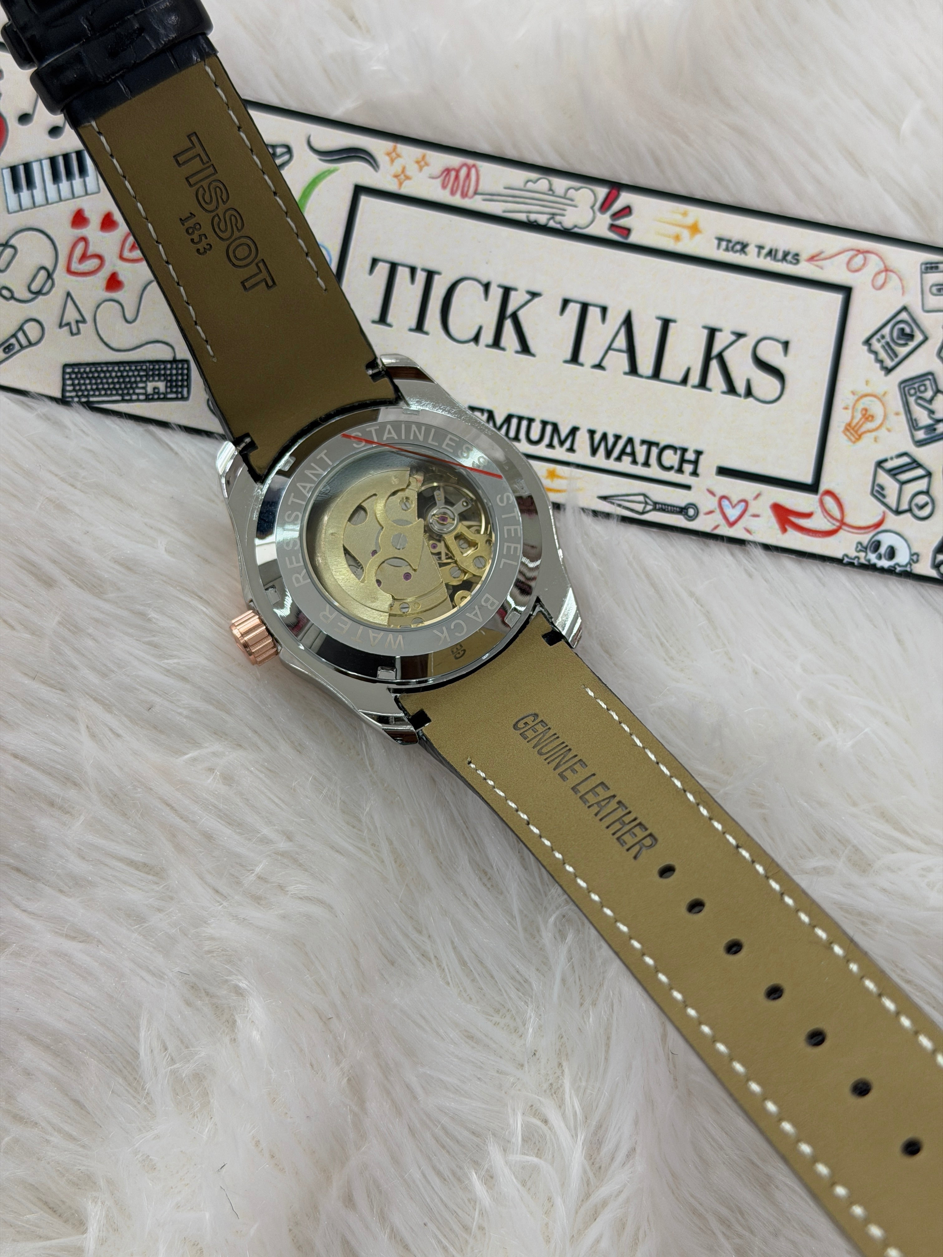 Premium Green Skeleton Dial Rose Gold Bezel Leather Strap Watch – Men