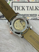 Premium Green Skeleton Dial Rose Gold Bezel Leather Strap Watch – Men