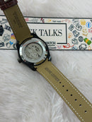 Premium White Skeleton Dial Brown Leather Strap Watch – Men