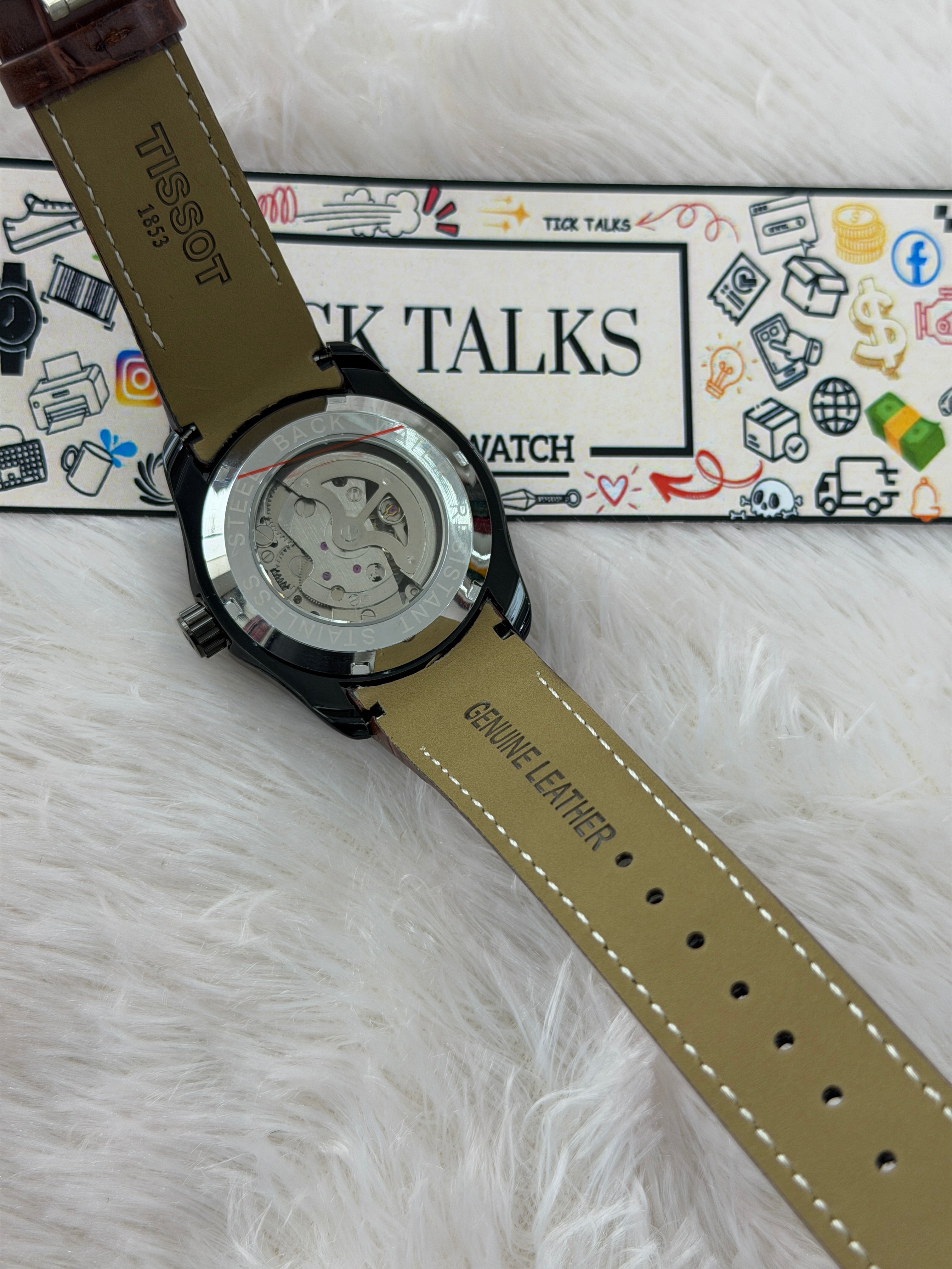 Premium White Skeleton Dial Brown Leather Strap Watch – Men