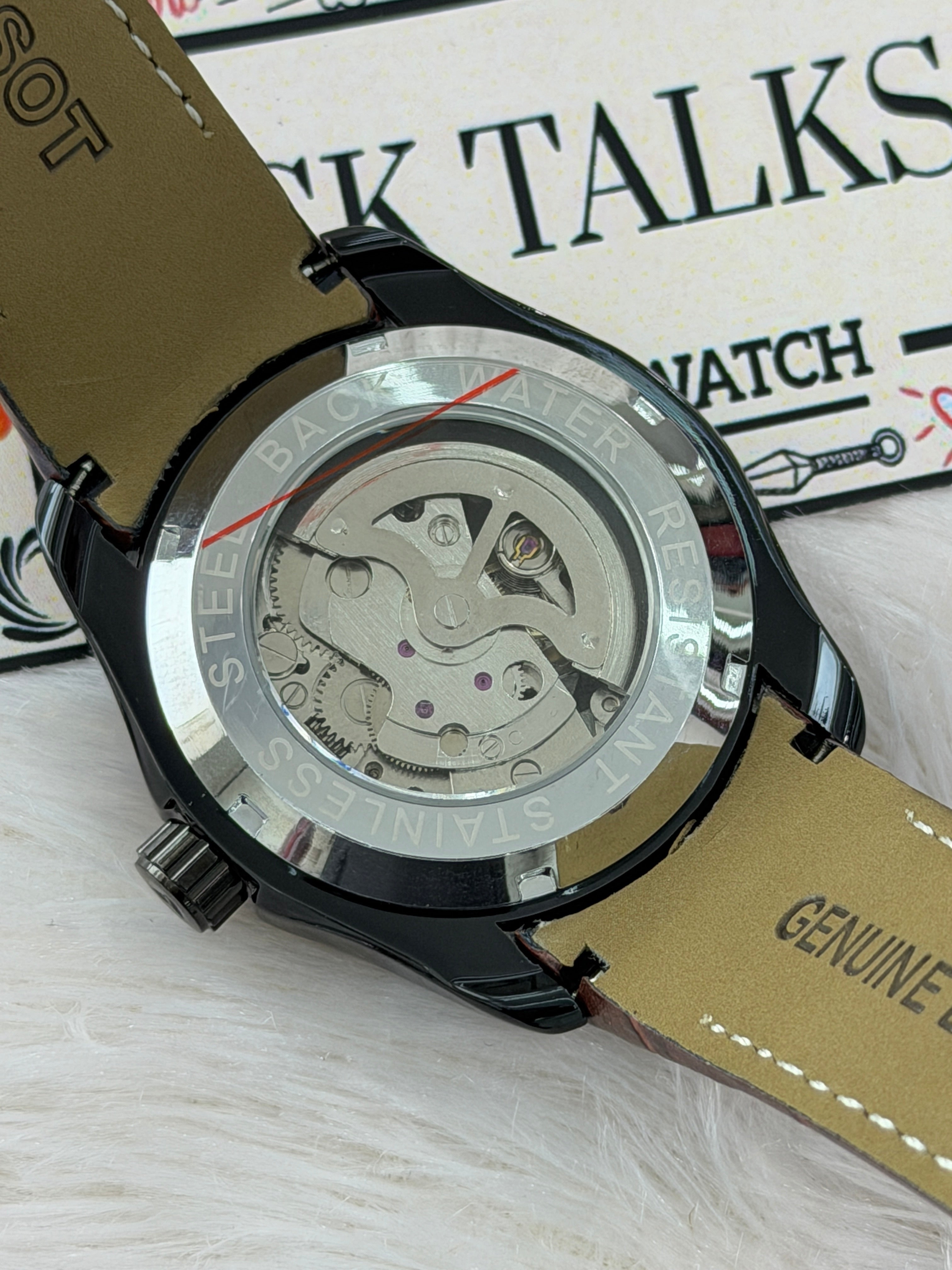 Premium White Skeleton Dial Brown Leather Strap Watch – Men
