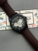 Premium Black Chronograph Leather Luxury Watch – Men