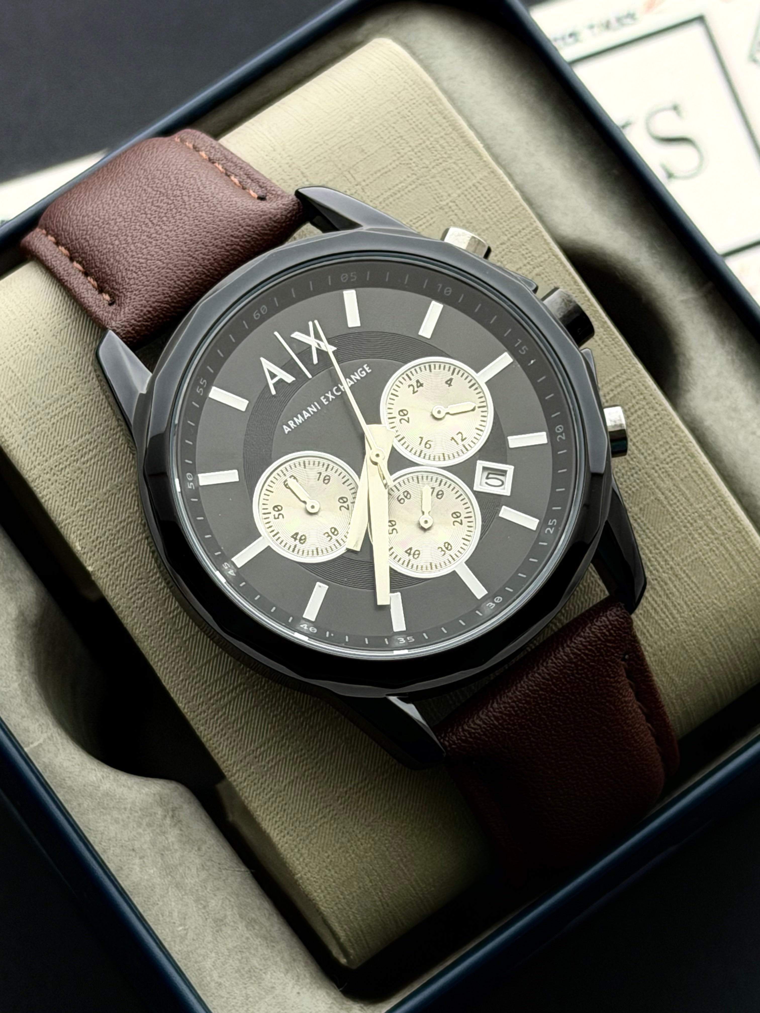 Premium Black Chronograph Leather Luxury Watch – Men