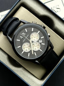 Premium Black Chronograph Leather Luxury Watch – Men