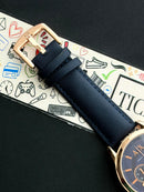 Premium Rose Gold Blue Chronograph Leather Luxury Watch – Men