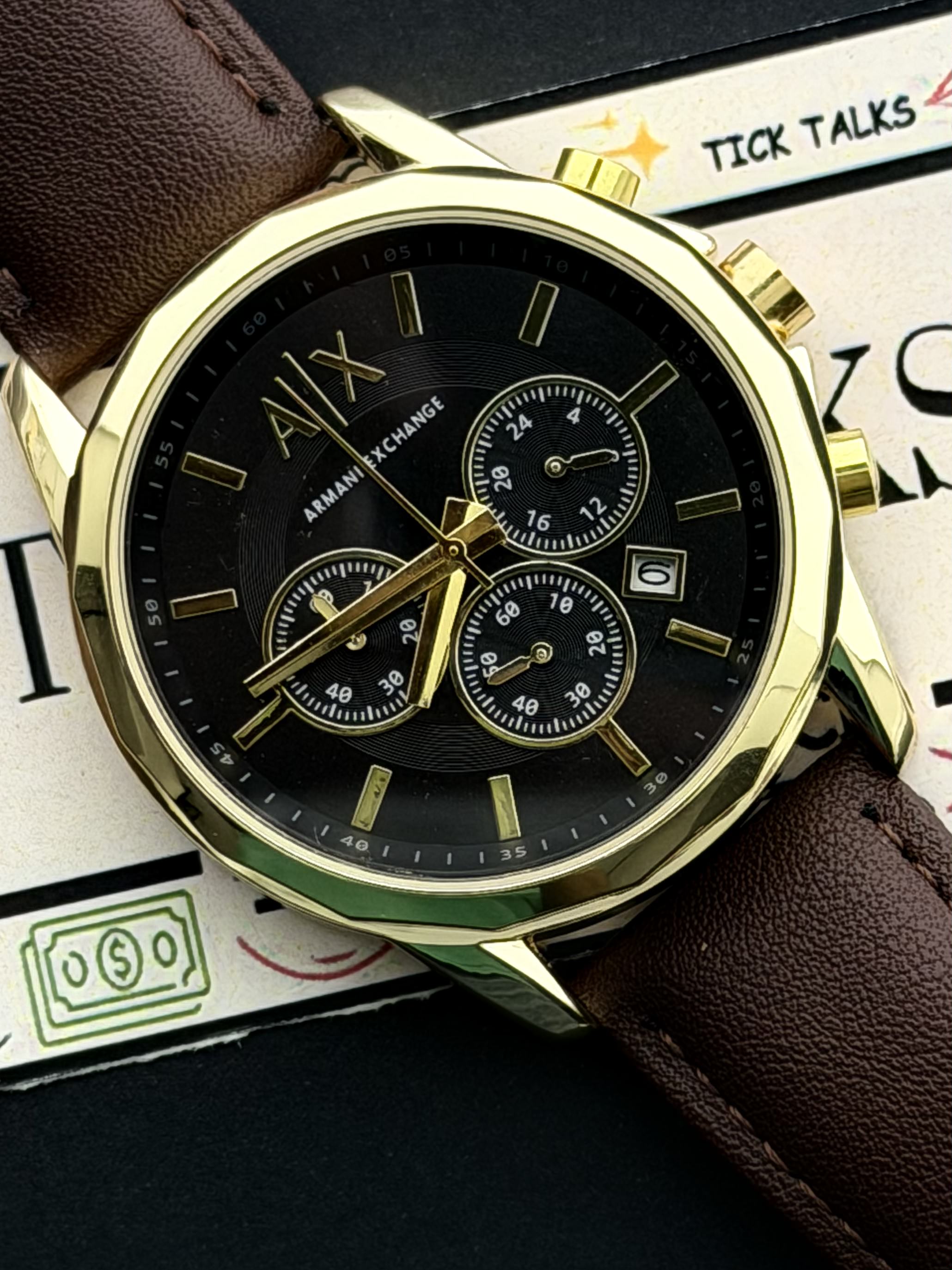 Premium Gold Black Chronograph Leather Luxury Watch – Men