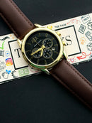 Premium Gold Black Chronograph Leather Luxury Watch – Men