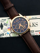 Premium Rose Gold Blue Chronograph Leather Luxury Watch – Men