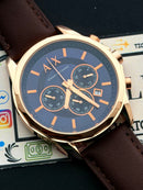 Premium Rose Gold Blue Chronograph Leather Luxury Watch – Men